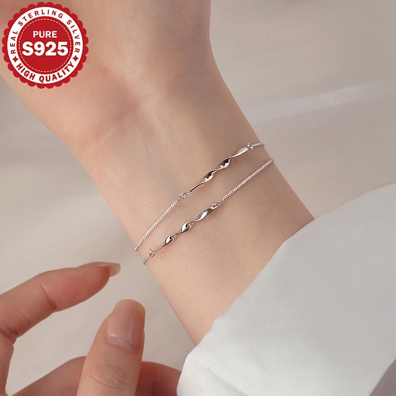 Women's S925 Silver Möbius Double-Layer Bracelet, Stylish Design
